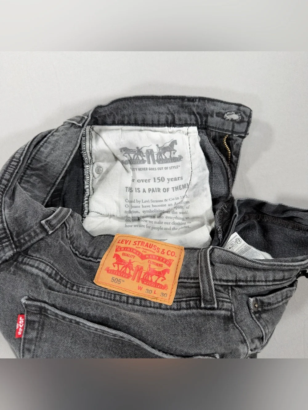 Levi's 505 Regular Fit 30x30 (Fits 30x28) Faded Black Charcoal Straight Jeans